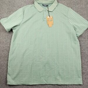 PJ Paul Jones Mens 2XL Sage Green Cable Knit Textured Polo Shirt SS NWT